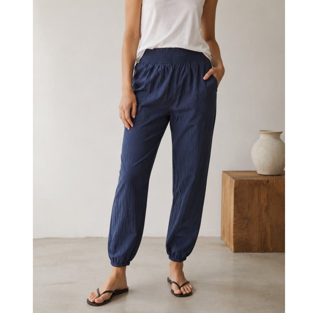 Casual Elastic-Waist Navy Jogger Pants
